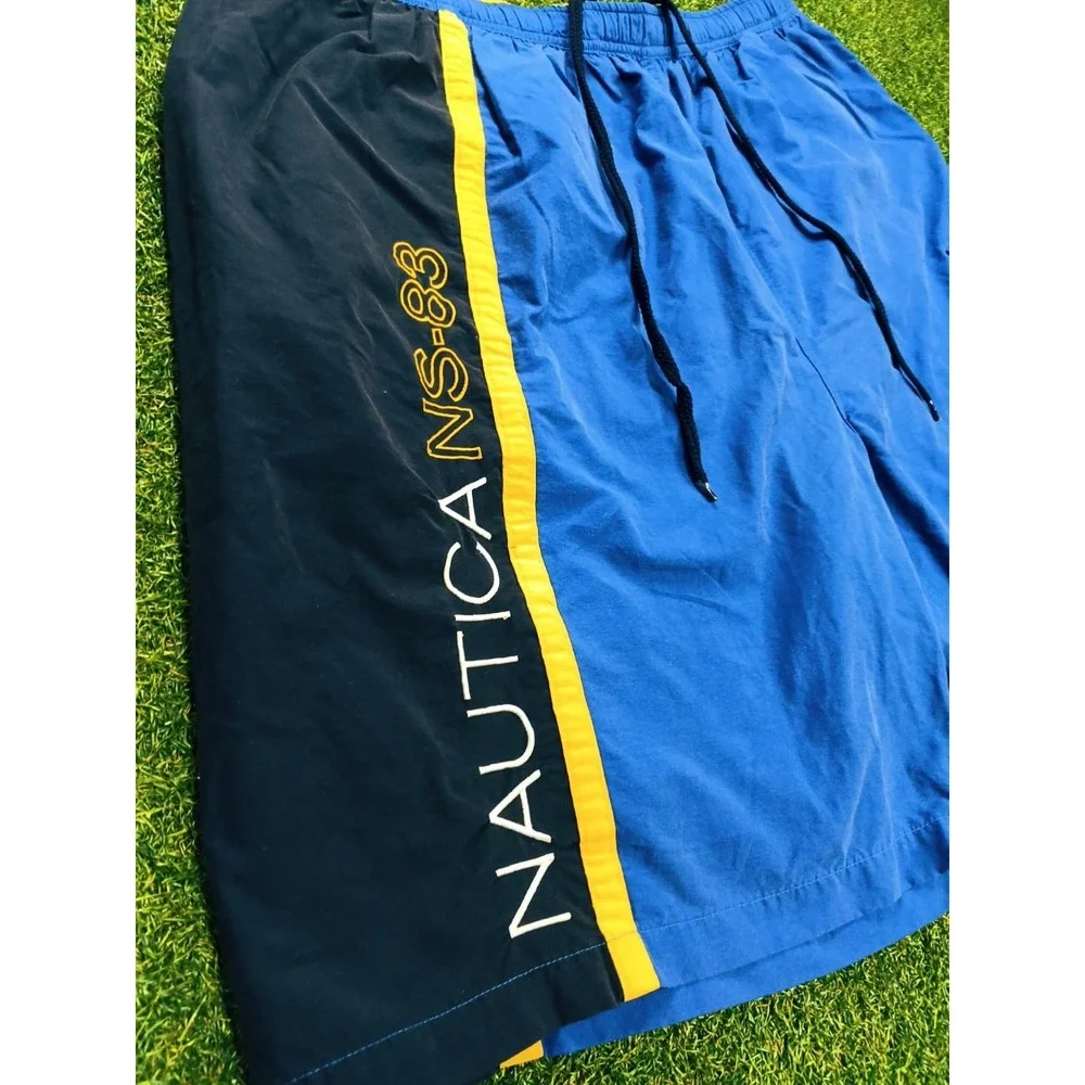 Nautica Ns-83 Swim Shorts Mens 2XLT Blue‎ Graphic Cotton Mesh Lined Swimwear